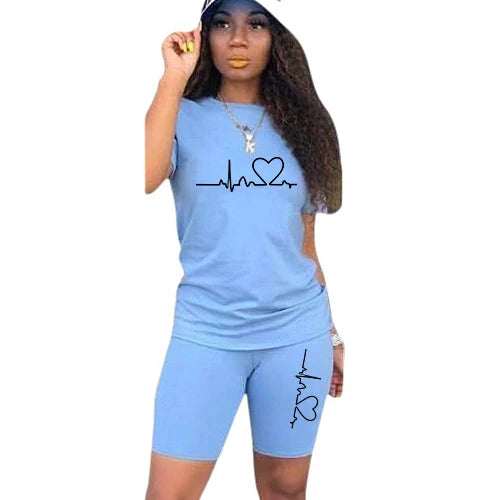Summer Women Two Piece Set Sportswear T-Shirts and Shorts Ladies Casual O-Neck Pullover Short Sleeve T-Shirt Casual Tracksuit