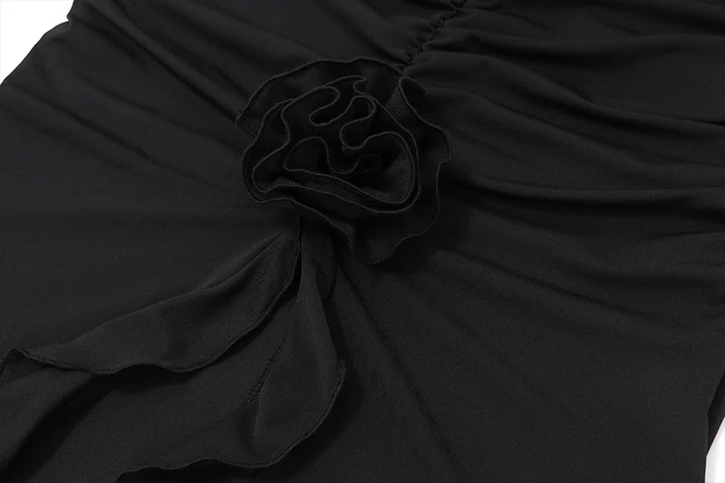 WhereMery Elegant Fashion Off Shoulder Dark Flower Ruffles Long Dress Gothic Slash Neck Long Sleeve Maxi Dresses For Women 2024