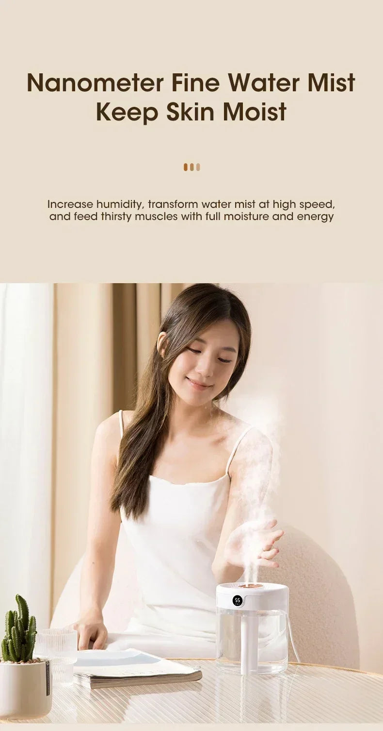2LDouble Nozzle Air Humidifier with LCD Humidity Display Large Capacity Aroma Essential Oil Diffuser for Bedroom Mist Sprayer
