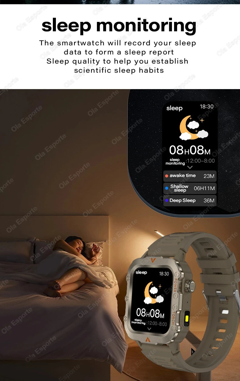 New For Huawei Smart Watch Men LED Flashlight Blood Pressure Multiple Sport Modes Fitness Tracker Outdoor Military HD Smartwatch