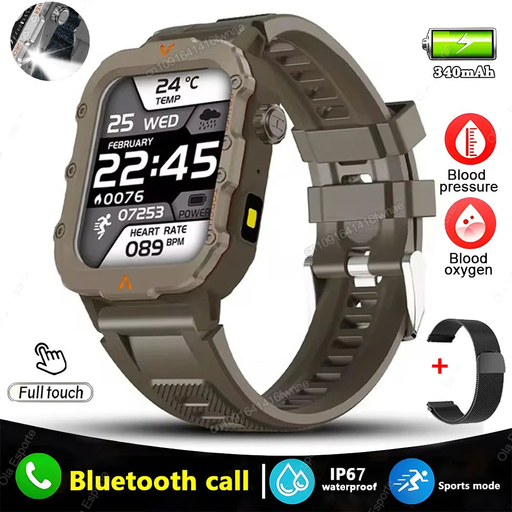 New For Huawei Smart Watch Men LED Flashlight Blood Pressure Multiple Sport Modes Fitness Tracker Outdoor Military HD Smartwatch