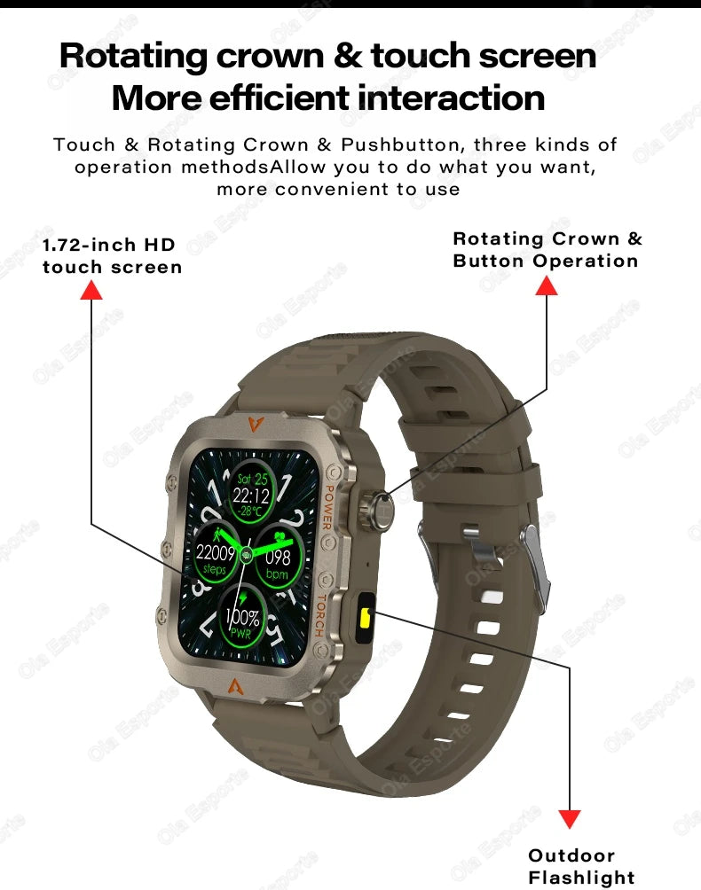 New For Huawei Smart Watch Men LED Flashlight Blood Pressure Multiple Sport Modes Fitness Tracker Outdoor Military HD Smartwatch