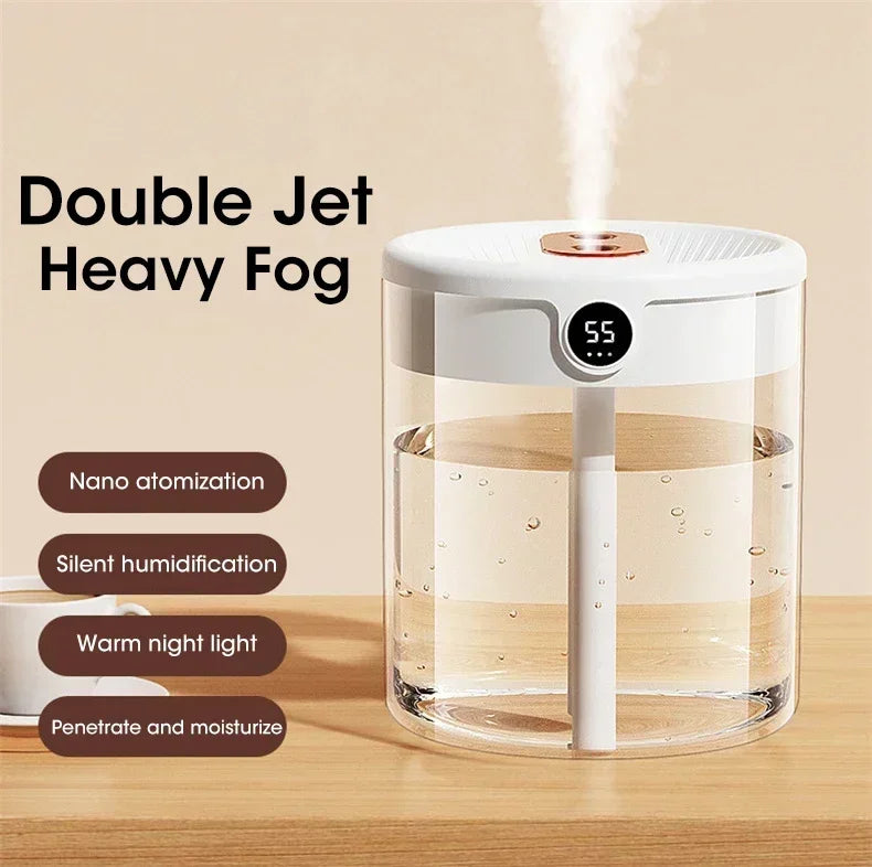 2LDouble Nozzle Air Humidifier with LCD Humidity Display Large Capacity Aroma Essential Oil Diffuser for Bedroom Mist Sprayer