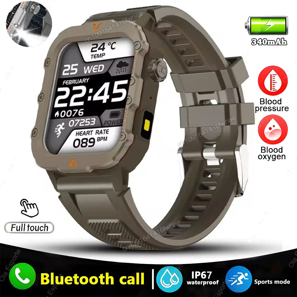 New For Huawei Smart Watch Men LED Flashlight Blood Pressure Multiple Sport Modes Fitness Tracker Outdoor Military HD Smartwatch