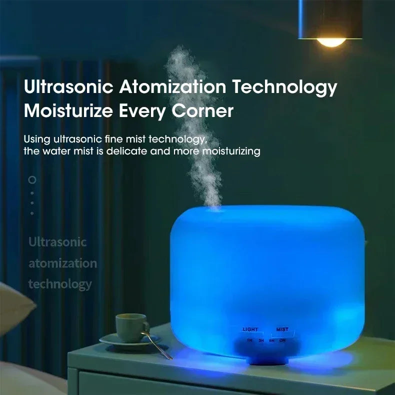 500ML Mini Humidifier For Home, USB Wood Grain Aroma Diffuser, Air Humidifier with Colorful Night Lights, Essential Oil Diffuser