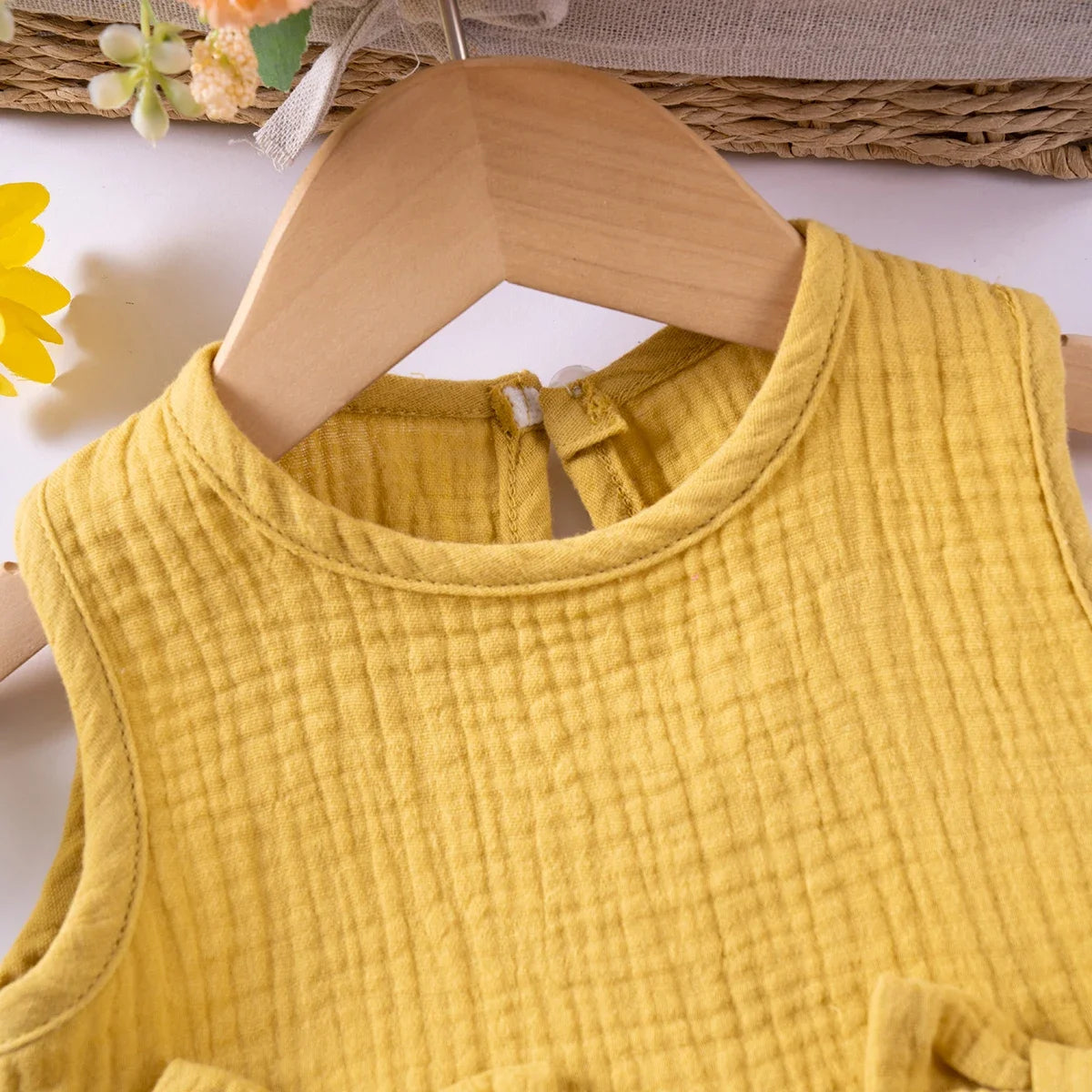 Cute Sleeveless Top Solid Color Shorts 2pcs Summer Girls Bow Tank Top Ruffle Shorts Cotton Comfort Fashion Set 0-5Y