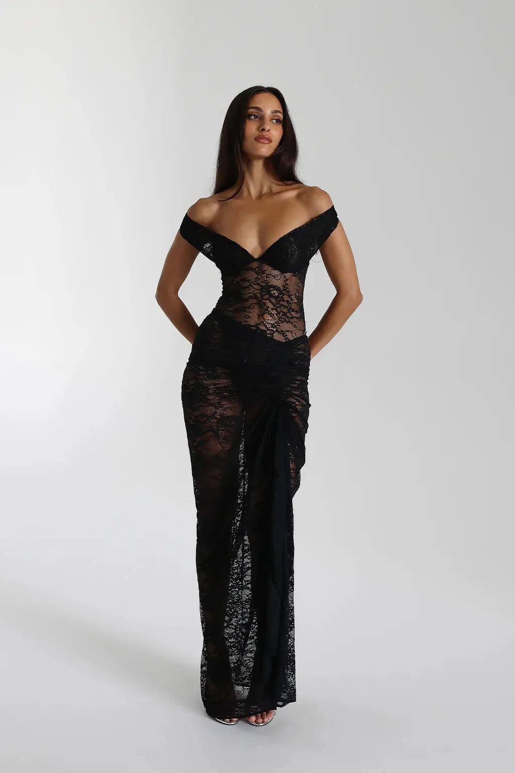 Articat Sexy Lace Deep V Sleeveless Slim Dress Women Perspective Tight Split Backless Charming Long Dress Party Holiday Beach