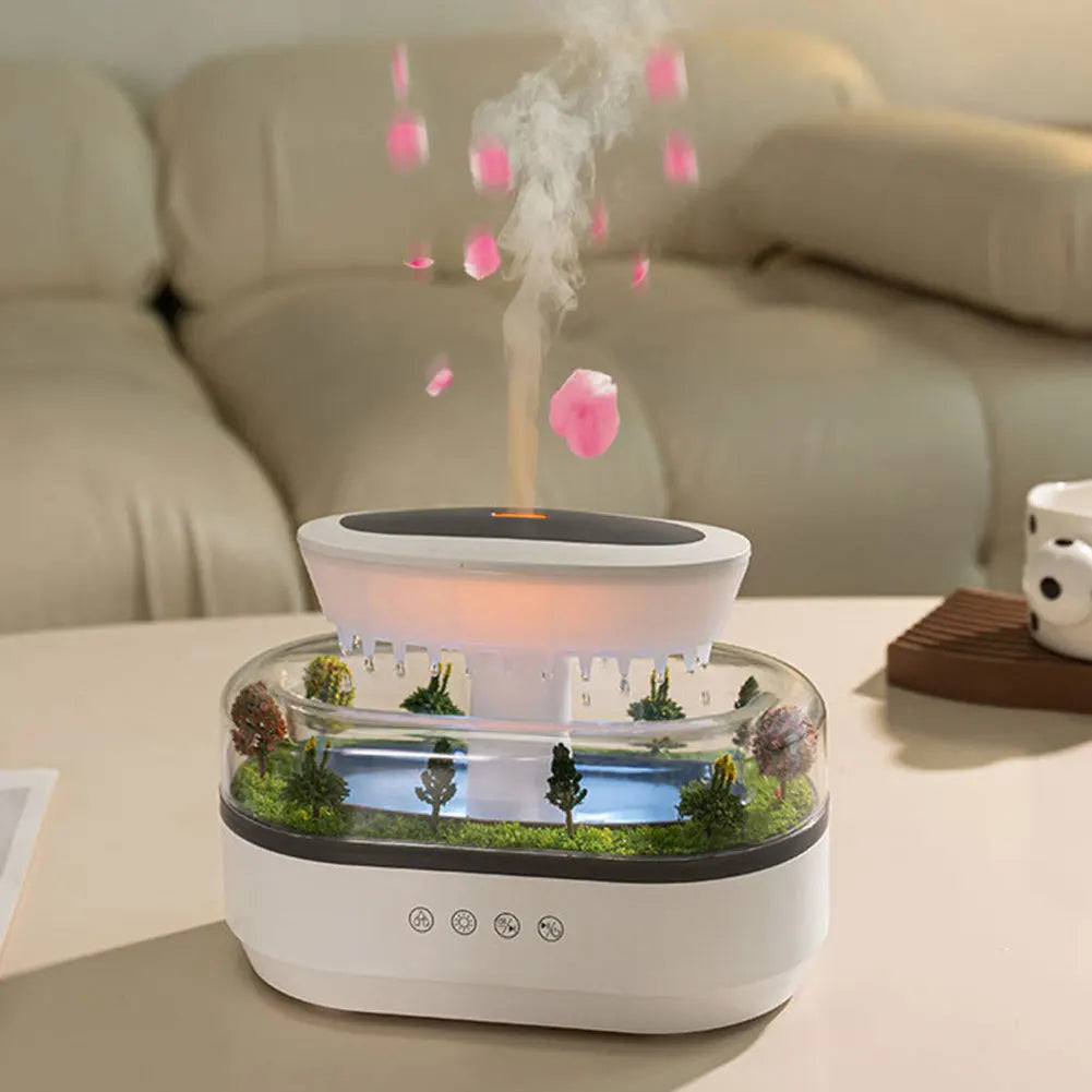 Rain Cloud Air Humidifier Water Drip Micro Landscape Essential Oil Diffuser with 7 Night Light Cool Mist Humidifier for Bedroom