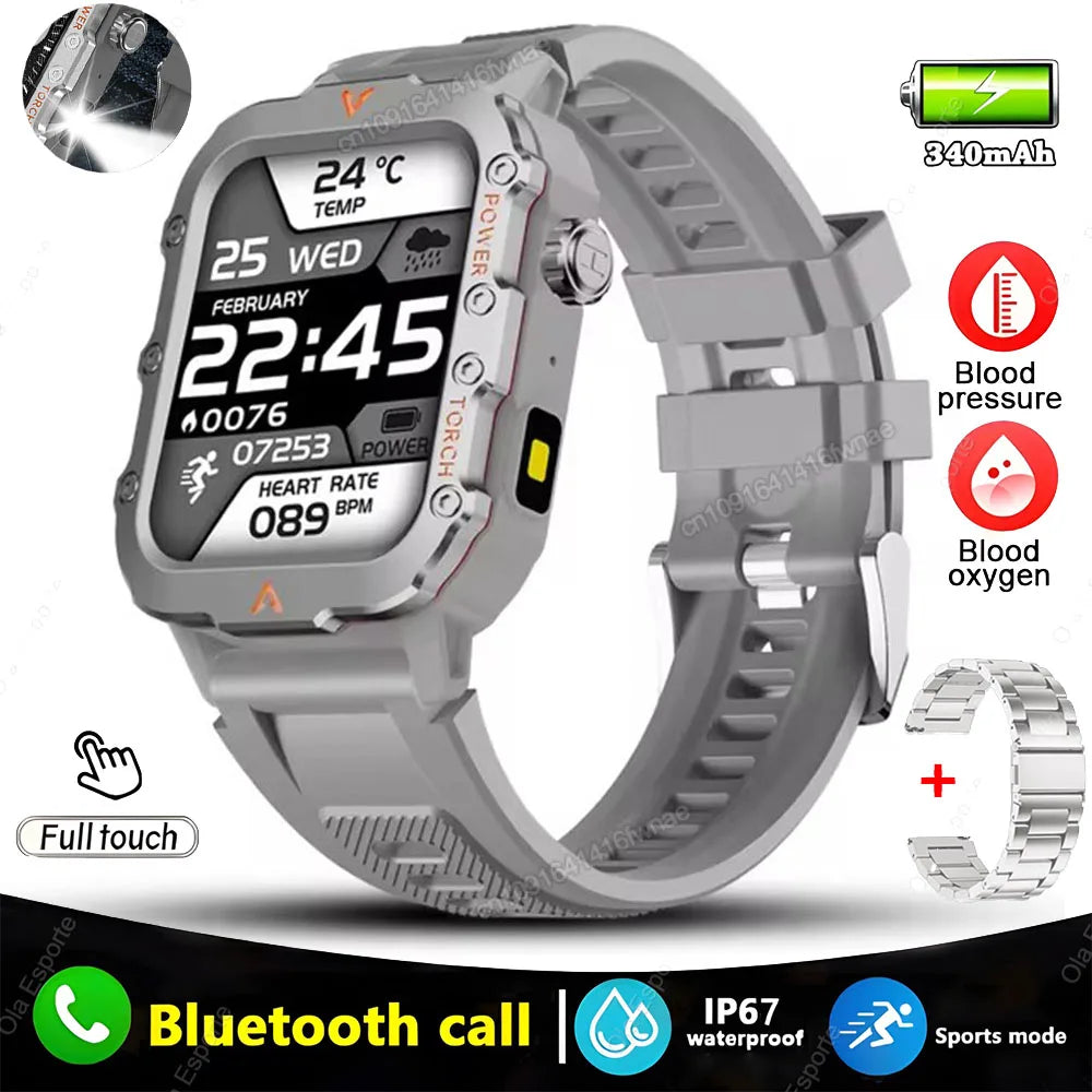 New For Huawei Smart Watch Men LED Flashlight Blood Pressure Multiple Sport Modes Fitness Tracker Outdoor Military HD Smartwatch