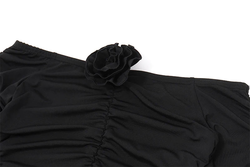 WhereMery Elegant Fashion Off Shoulder Dark Flower Ruffles Long Dress Gothic Slash Neck Long Sleeve Maxi Dresses For Women 2024