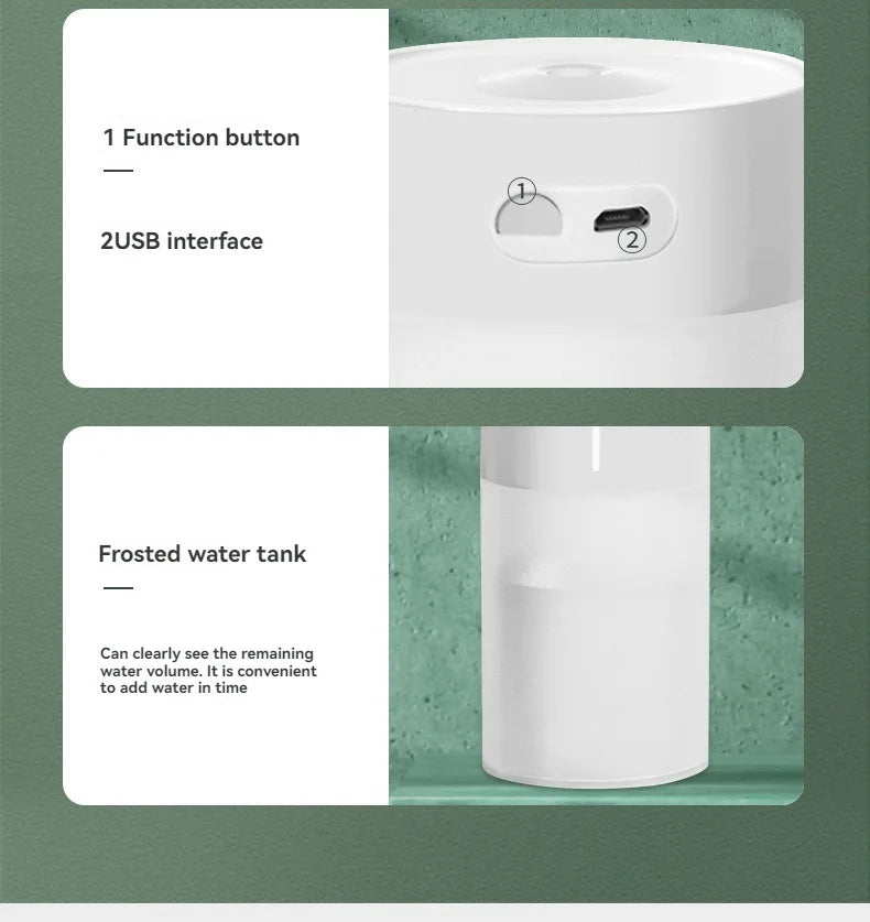 260ML Poratable Automatic Humidifier DiffuserWithout Oil Mute Quite Humidier Car USB For Home HouseWith Light Mini Humidifier