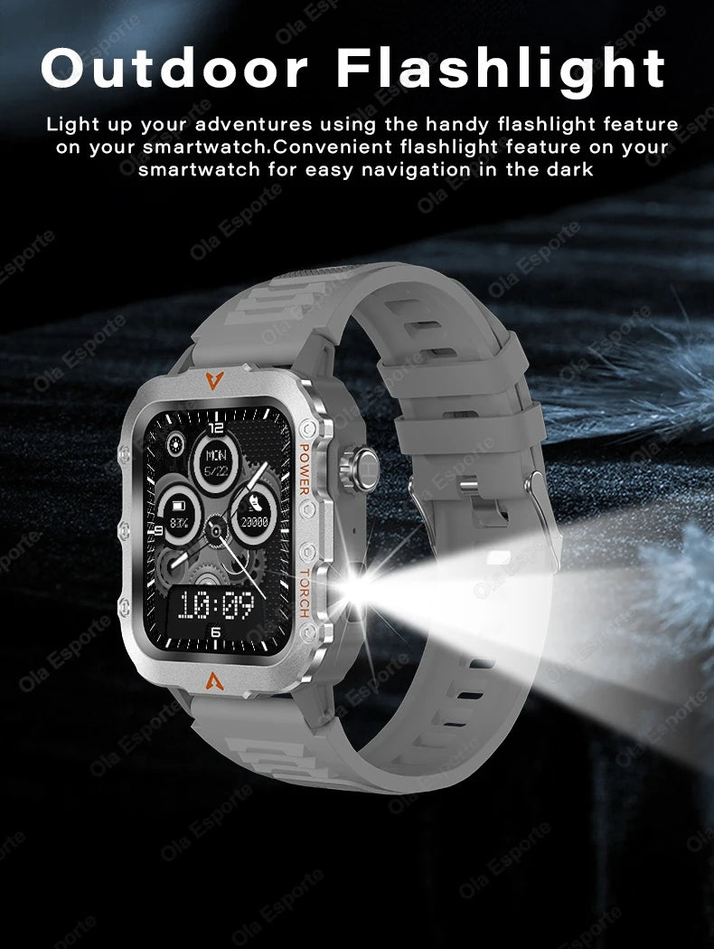 New For Huawei Smart Watch Men LED Flashlight Blood Pressure Multiple Sport Modes Fitness Tracker Outdoor Military HD Smartwatch