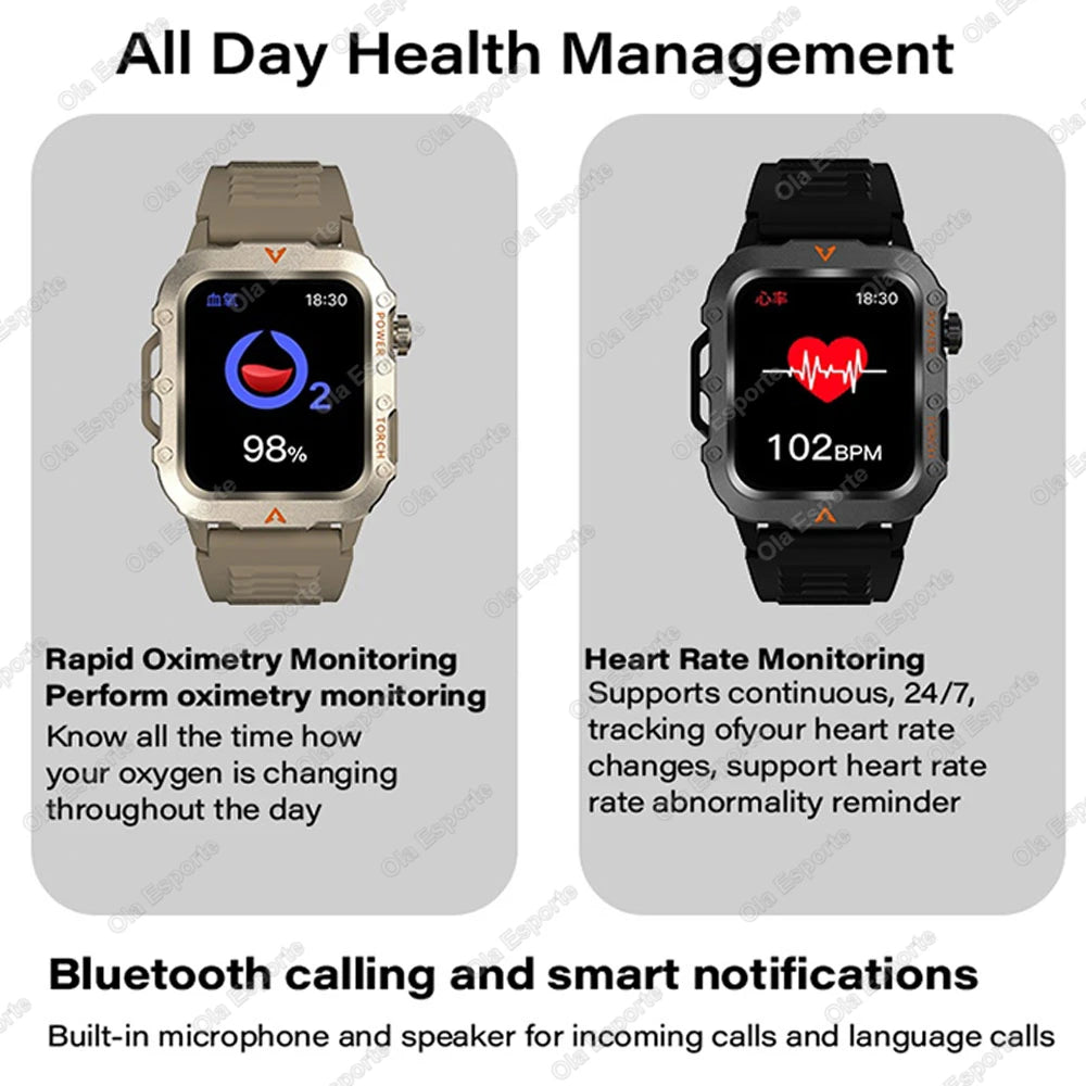 New For Huawei Smart Watch Men LED Flashlight Blood Pressure Multiple Sport Modes Fitness Tracker Outdoor Military HD Smartwatch