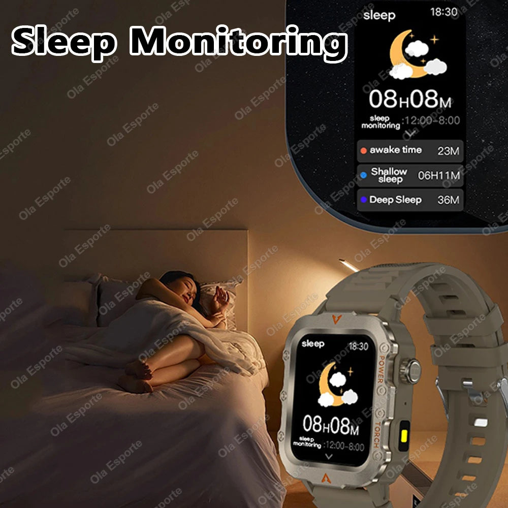 New For Huawei Smart Watch Men LED Flashlight Blood Pressure Multiple Sport Modes Fitness Tracker Outdoor Military HD Smartwatch