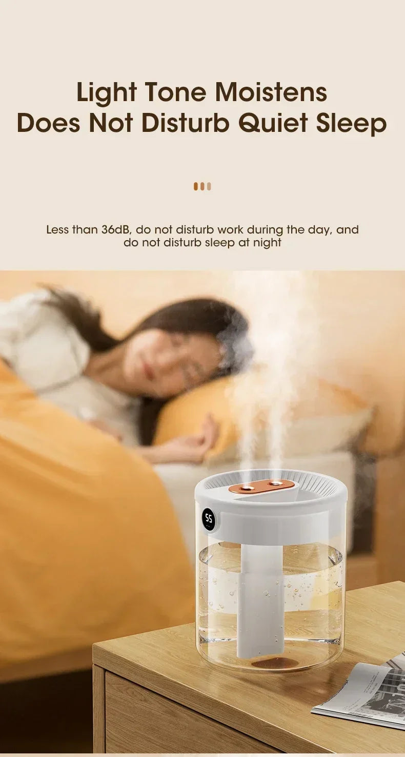 2LDouble Nozzle Air Humidifier with LCD Humidity Display Large Capacity Aroma Essential Oil Diffuser for Bedroom Mist Sprayer