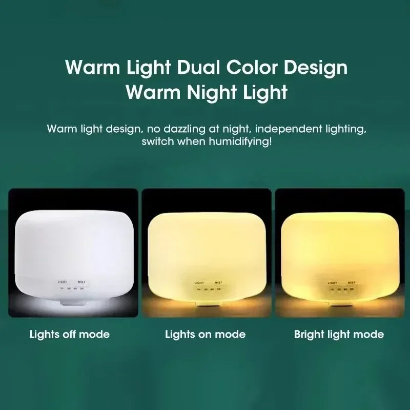 500ML Mini Humidifier USB Wood Grain Aroma Diffuser, Air Humidifier with Colorful Night Lights, Essential Oil Diffuser Machine
