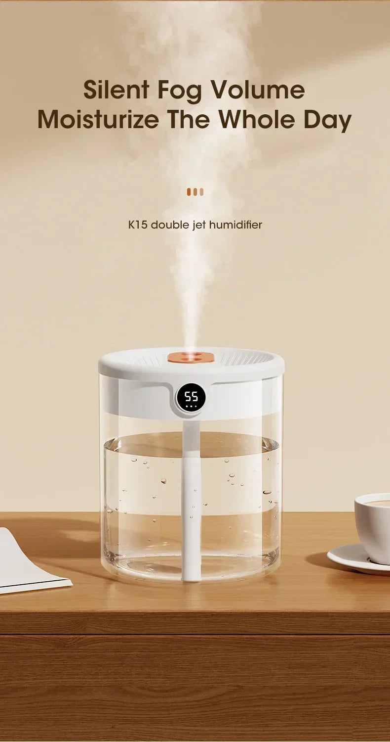 2LDouble Nozzle Air Humidifier with LCD Humidity Display Large Capacity Aroma Essential Oil Diffuser for Bedroom Mist Sprayer
