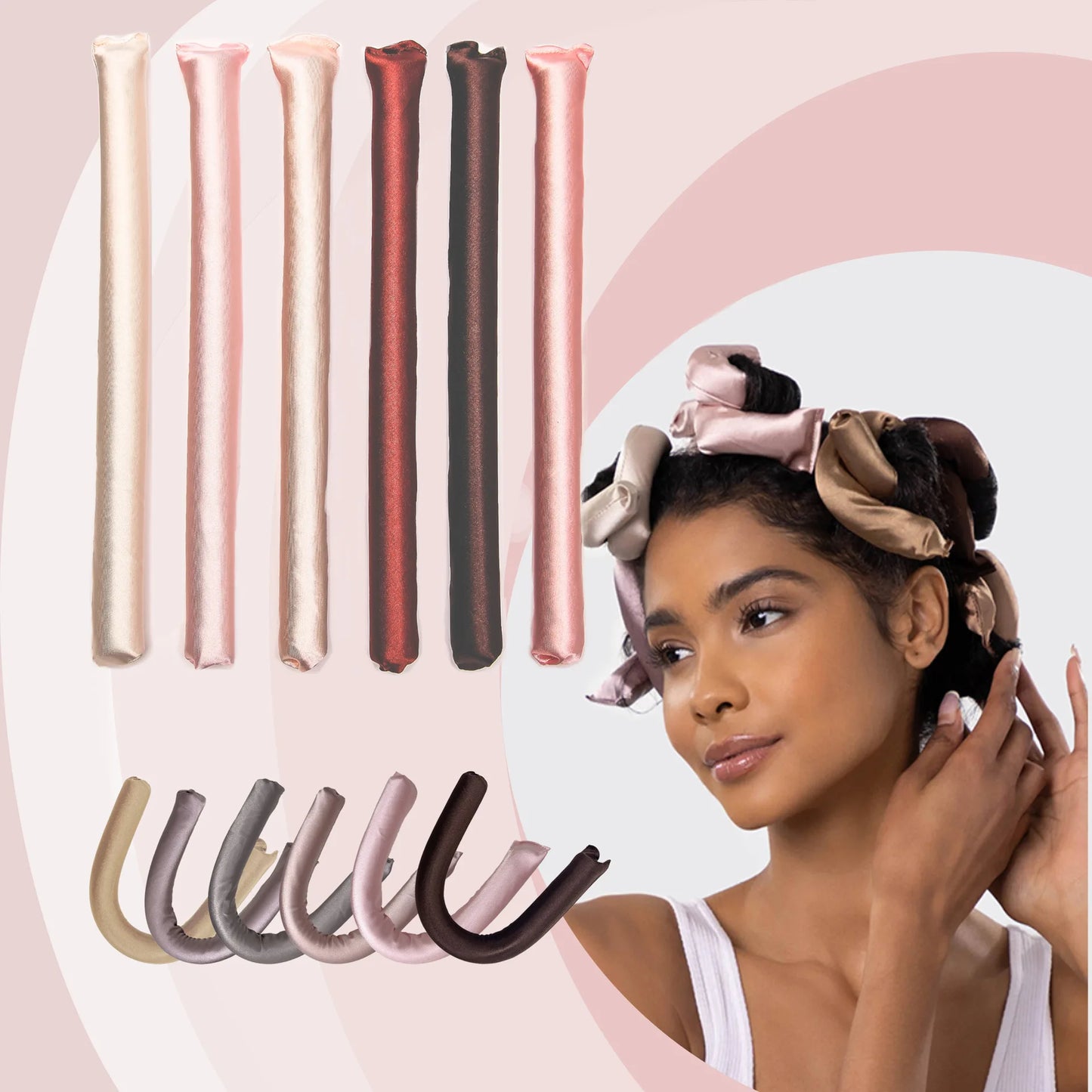 6pcs Heatless Hair Curler No Heat Hair Rollers Soft Curling Rod Headband Sleeping Curls with Wrap Flexi Rods Hair Styling Tools