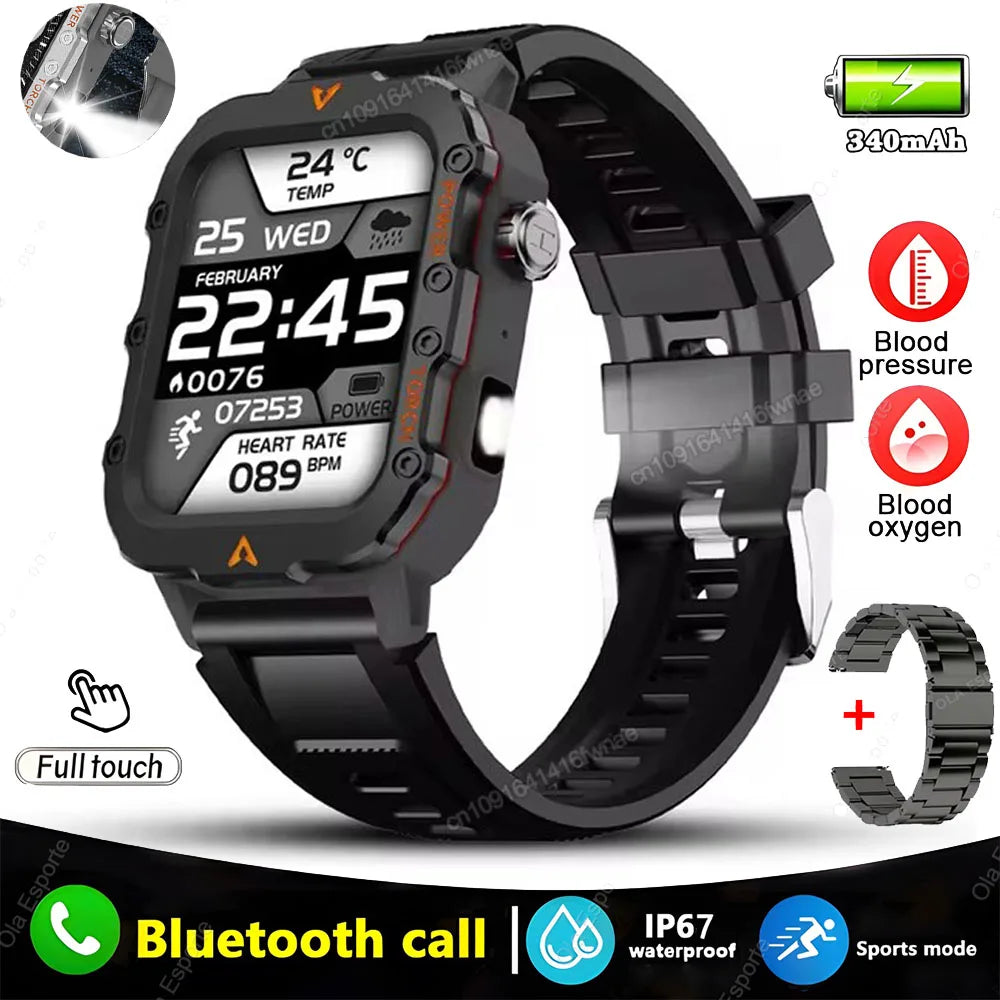 New For Huawei Smart Watch Men LED Flashlight Blood Pressure Multiple Sport Modes Fitness Tracker Outdoor Military HD Smartwatch