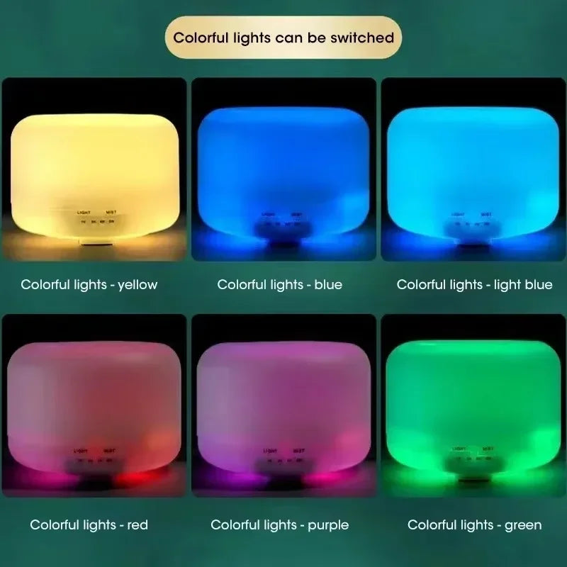 500ML Mini Humidifier USB Wood Grain Aroma Diffuser, Air Humidifier with Colorful Night Lights, Essential Oil Diffuser Machine