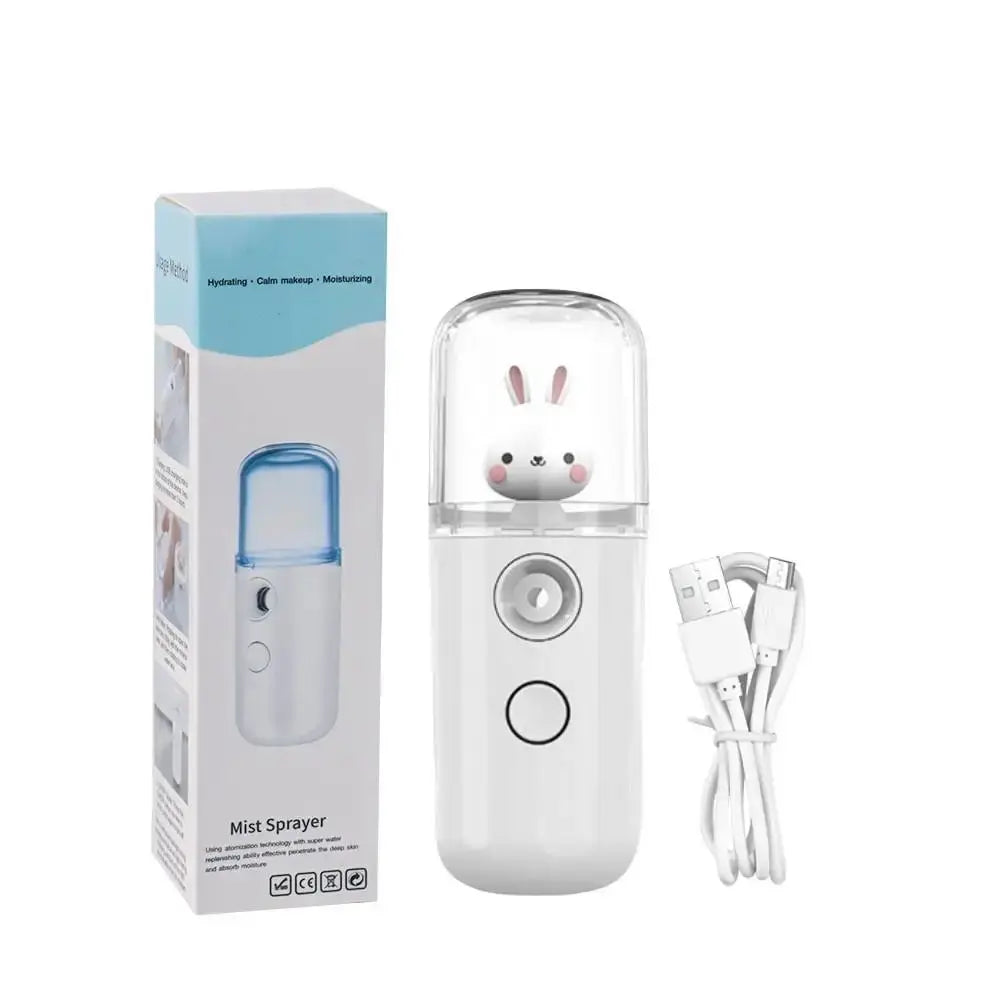 Face Mister Mini Handy Rechargeable Cute Rabbit Design Face Humidifier Facial Sprayer Moisturizing For Face, Daily Makeup, Skin