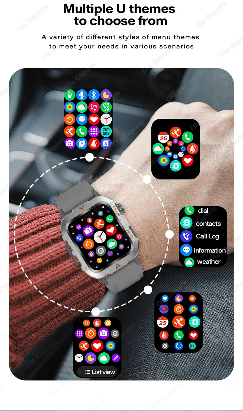 New For Huawei Smart Watch Men LED Flashlight Blood Pressure Multiple Sport Modes Fitness Tracker Outdoor Military HD Smartwatch