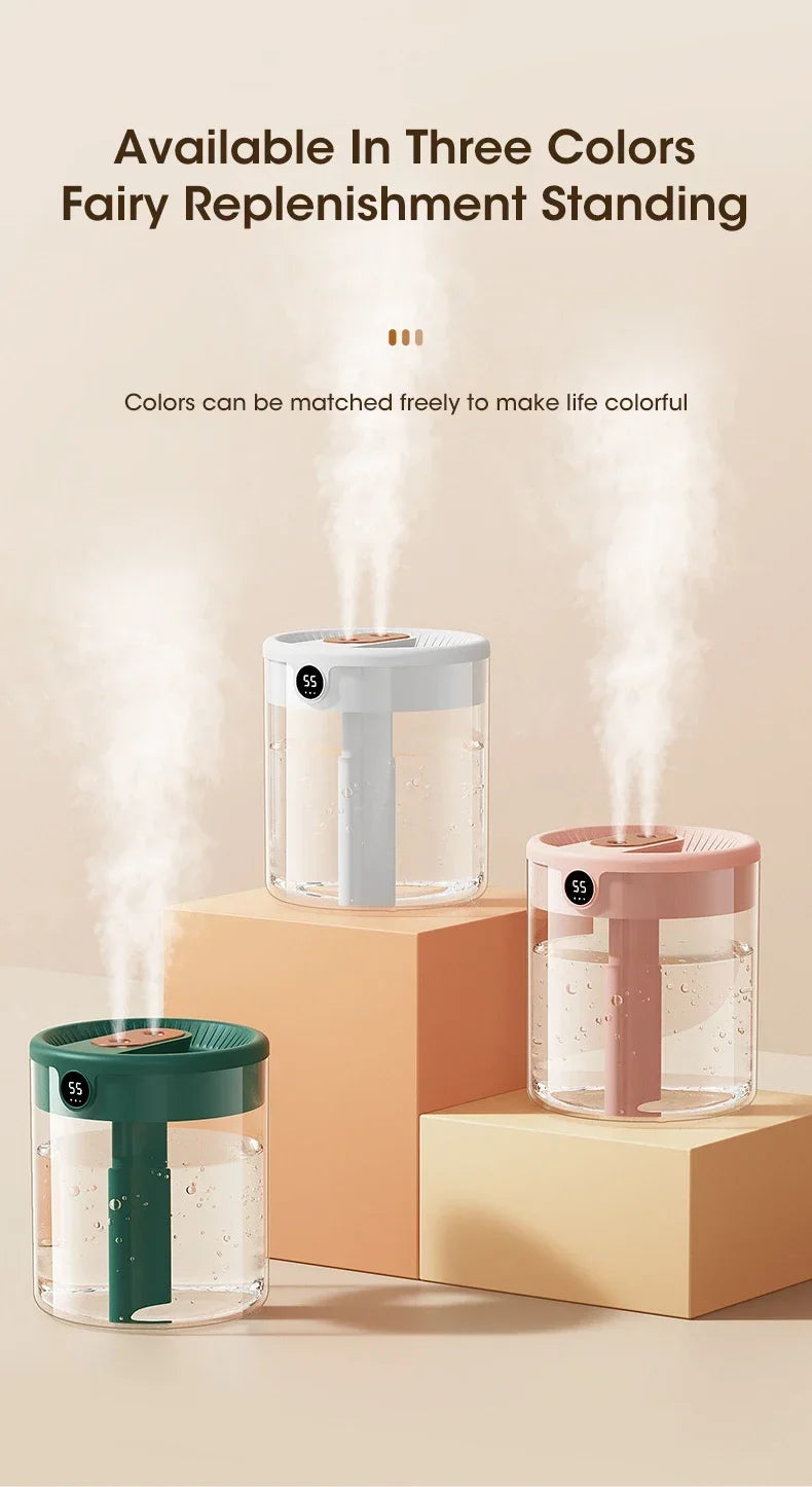 2L Dual Spray Humidifier USB Charging Large Capacity Intelligent Night Light Digital Display Atomizer Mute Office Humidifier