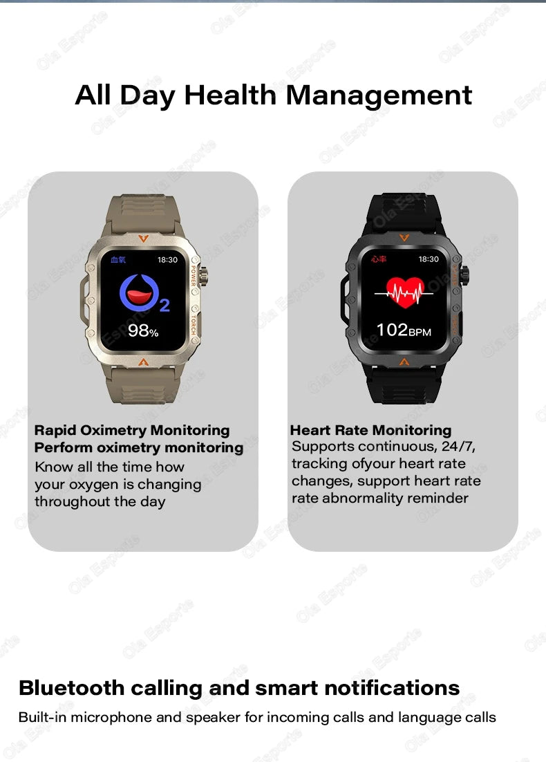 New For Huawei Smart Watch Men LED Flashlight Blood Pressure Multiple Sport Modes Fitness Tracker Outdoor Military HD Smartwatch
