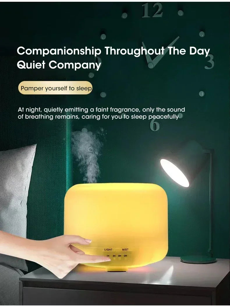 500ML Mini Humidifier For Home, USB Wood Grain Aroma Diffuser, Air Humidifier with Colorful Night Lights, Essential Oil Diffuser