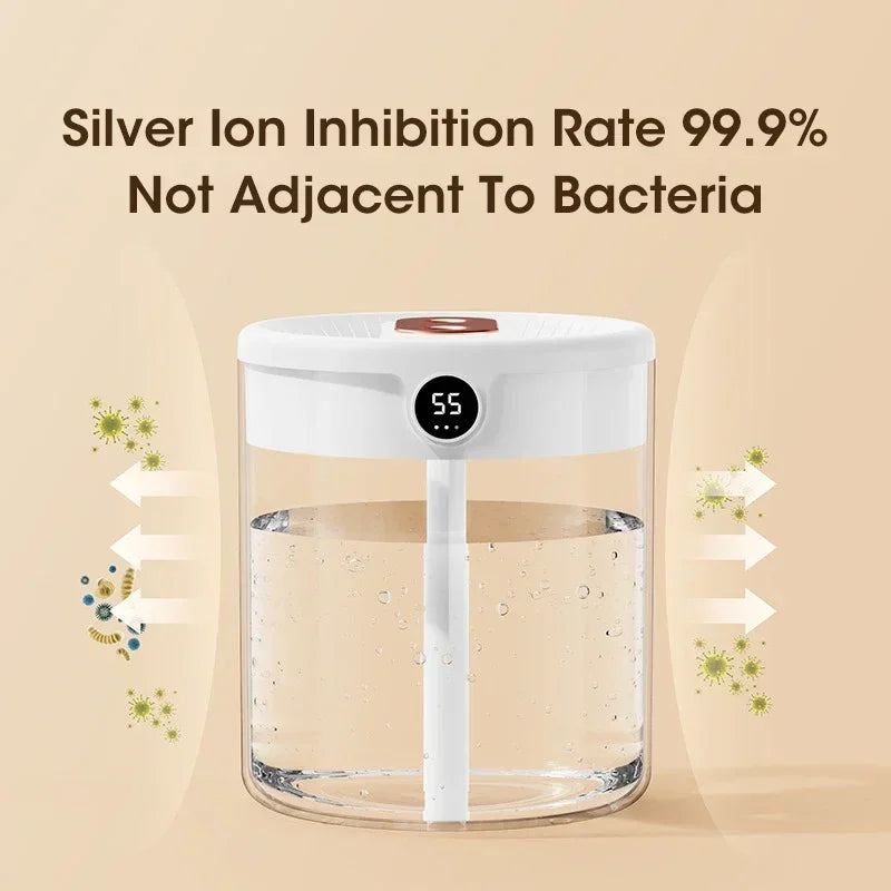 2L Dual Spray Humidifier USB Charging Large Capacity Intelligent Night Light Digital Display Atomizer Mute Office Humidifier