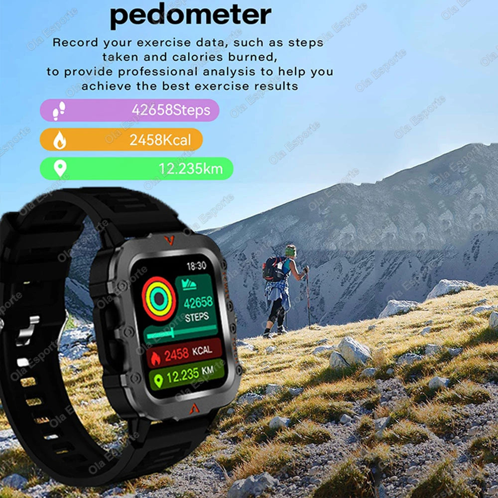 New For Huawei Smart Watch Men LED Flashlight Blood Pressure Multiple Sport Modes Fitness Tracker Outdoor Military HD Smartwatch