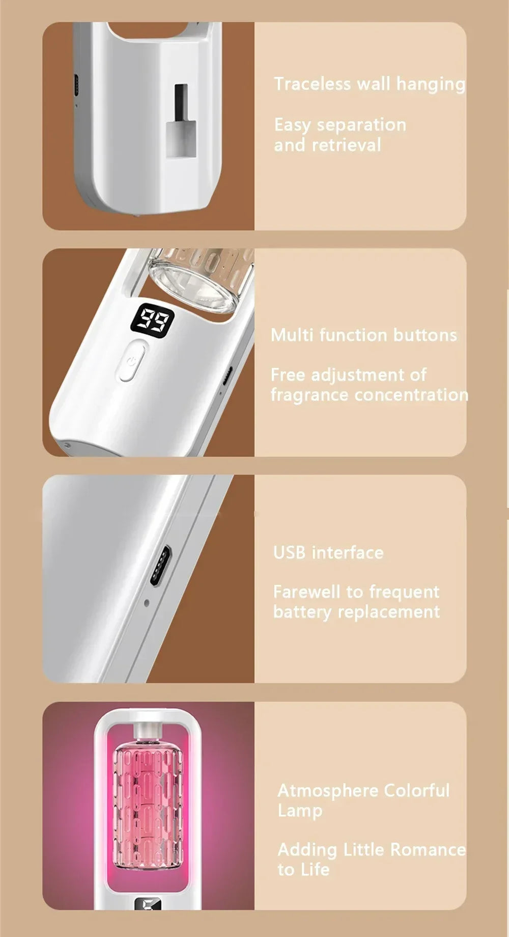5 Gear Aroma Diffuser Fragrance Essential Oil Aromatherapy Machine Wall Mounted Humidifier Machine Air Freshener Bedroom Toilet