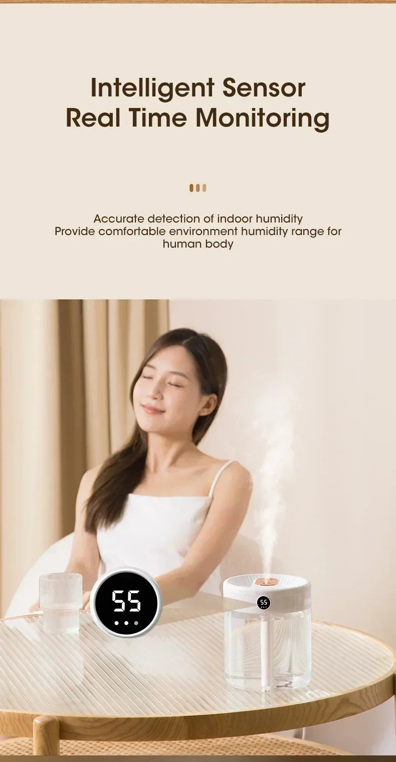 2LDouble Nozzle Air Humidifier with LCD Humidity Display Large Capacity Aroma Essential Oil Diffuser for Bedroom Mist Sprayer