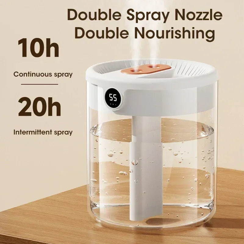 2LDouble Nozzle Air Humidifier with LCD Humidity Display Large Capacity Aroma Essential Oil Diffuser for Bedroom Mist Sprayer