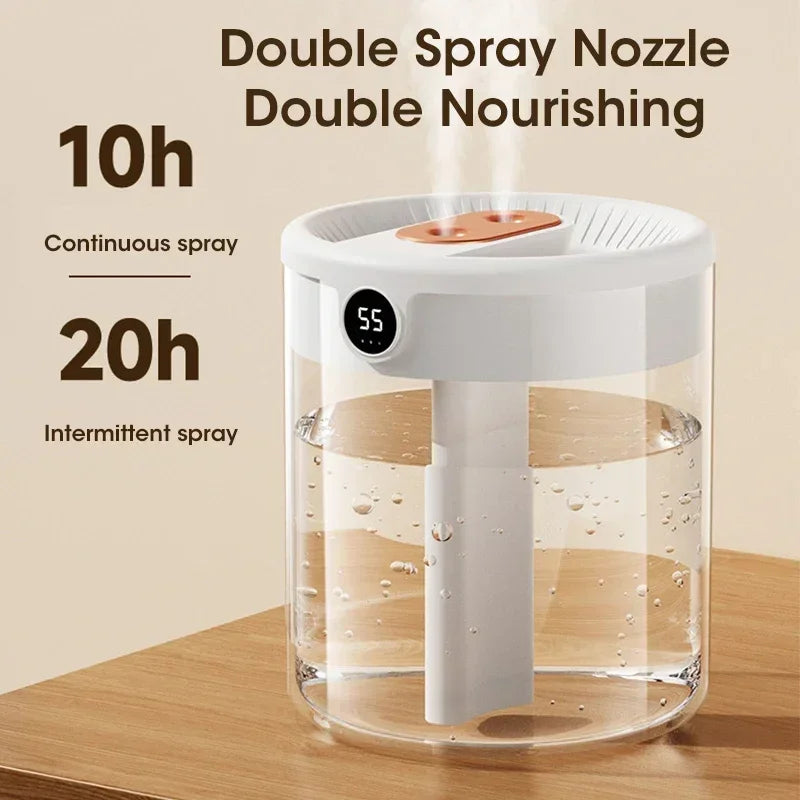 2L Dual Spray Humidifier USB Charging Large Capacity Intelligent Night Light Digital Display Atomizer Mute Office Humidifier