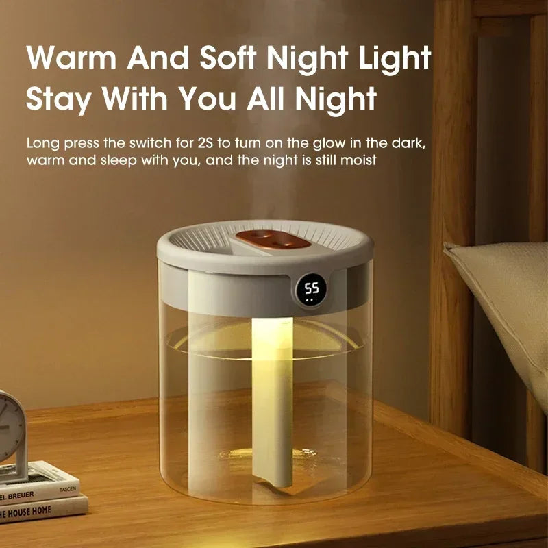 2LDouble Nozzle Air Humidifier with LCD Humidity Display Large Capacity Aroma Essential Oil Diffuser for Bedroom Mist Sprayer