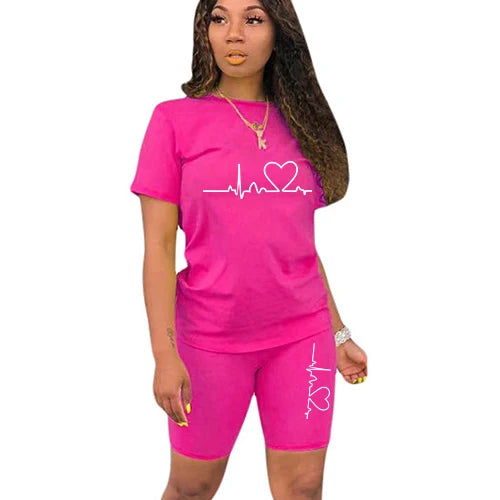 Summer Women Two Piece Set Sportswear T-Shirts and Shorts Ladies Casual O-Neck Pullover Short Sleeve T-Shirt Casual Tracksuit