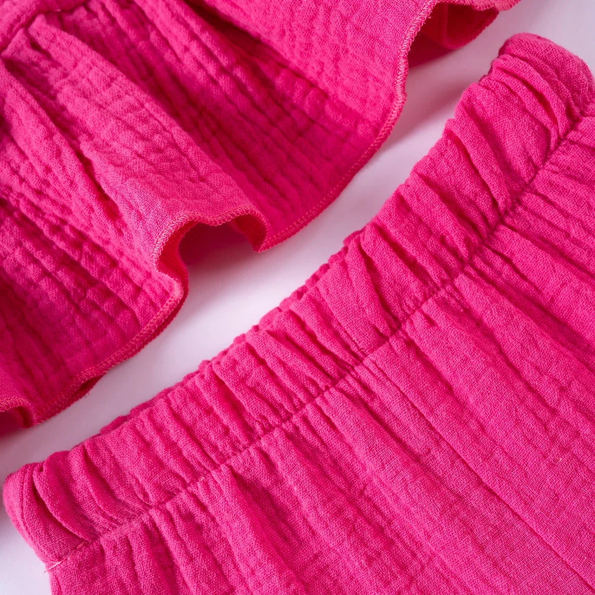 Cute Sleeveless Top Solid Color Shorts 2pcs Summer Girls Bow Tank Top Ruffle Shorts Cotton Comfort Fashion Set 0-5Y