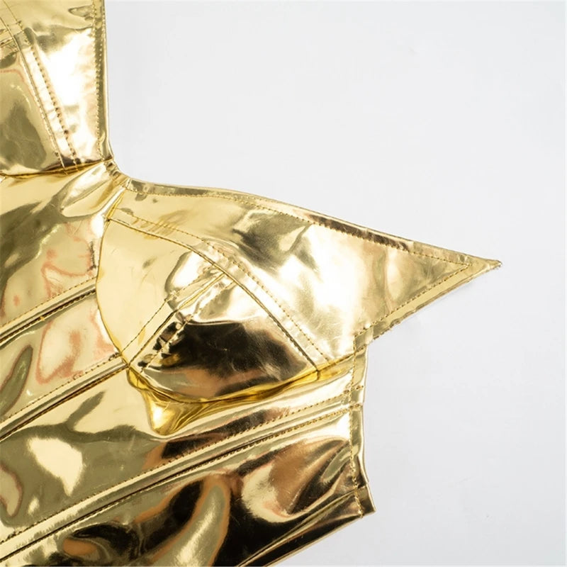 Elegant PU Leather Strapless Top with Golden Accents Sexy Camisole Sleeveless Top Suitable for Various Occasion