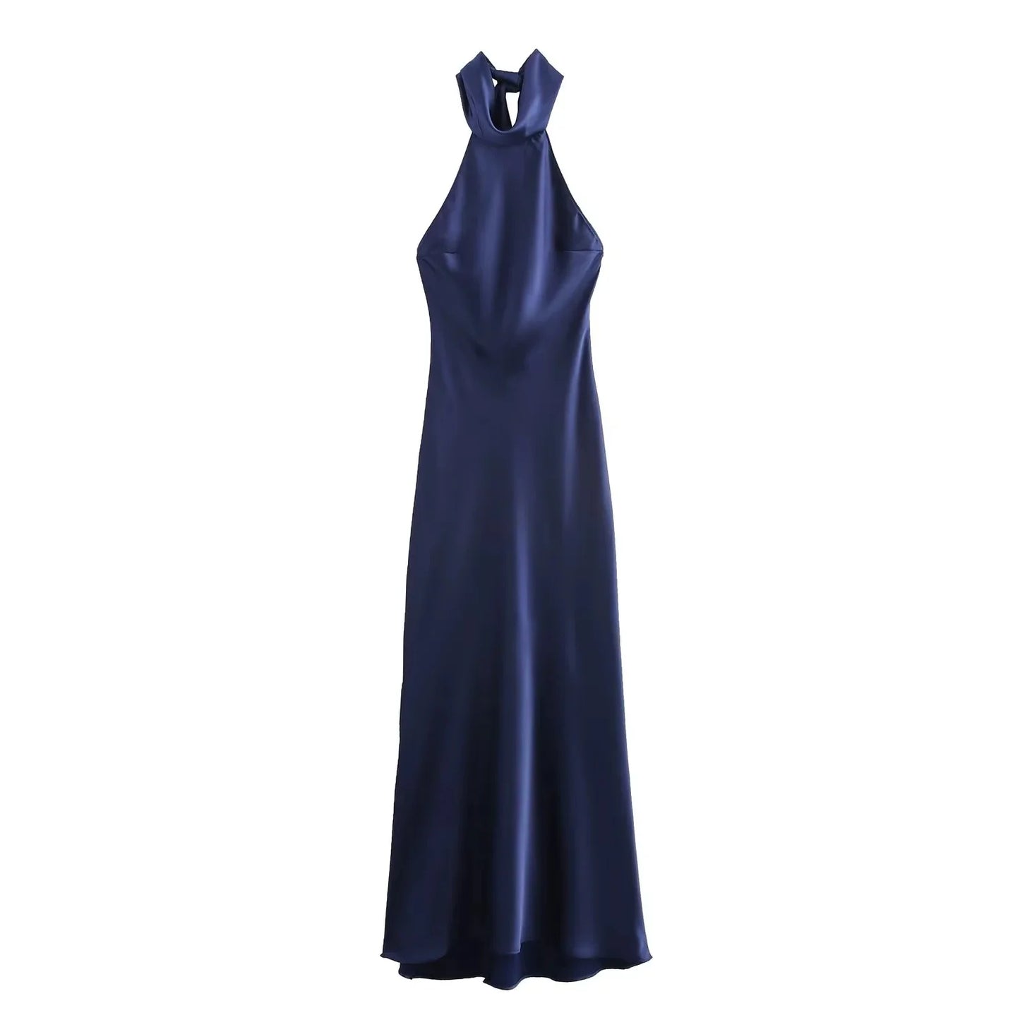 TRAFZA Vintage Casual Chic Solid Women Dress Halter Zipper Beach Long Dress Fashion 2024 Autumn Winter Boho Party Female Dress