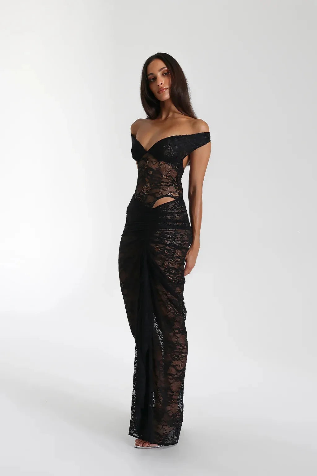 Articat Sexy Lace Deep V Sleeveless Slim Dress Women Perspective Tight Split Backless Charming Long Dress Party Holiday Beach