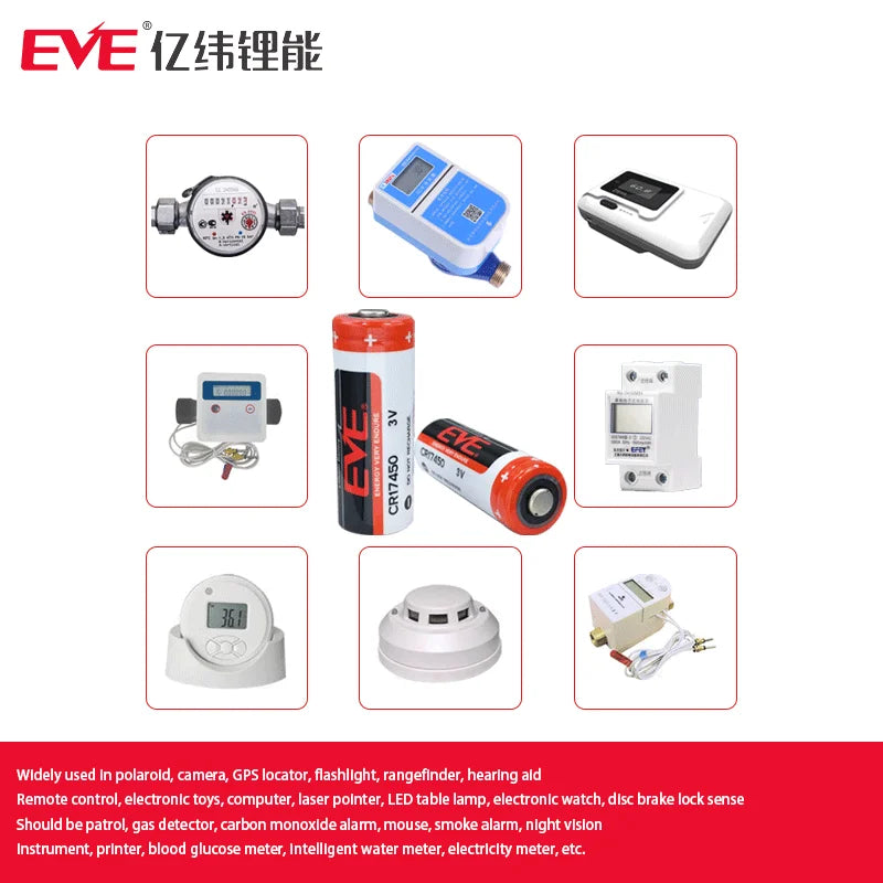 Original EVE CR17450 3V 2400mah Li-MnO2 Lithium Batteries For Intelligent Water Meter Smoke And Fire Detection Alarm GPS Locator