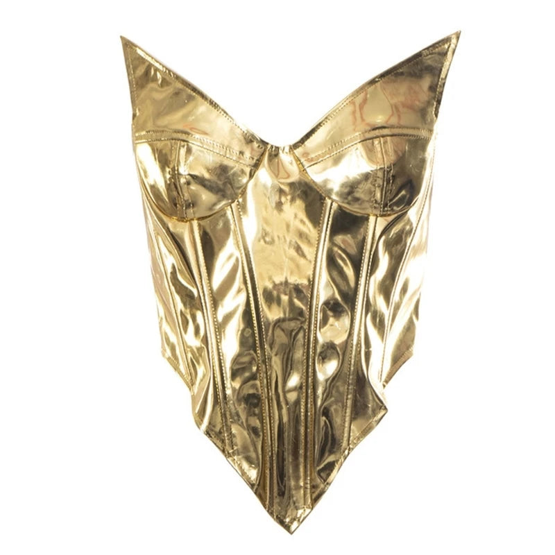 Elegant PU Leather Strapless Top with Golden Accents Sexy Camisole Sleeveless Top Suitable for Various Occasion