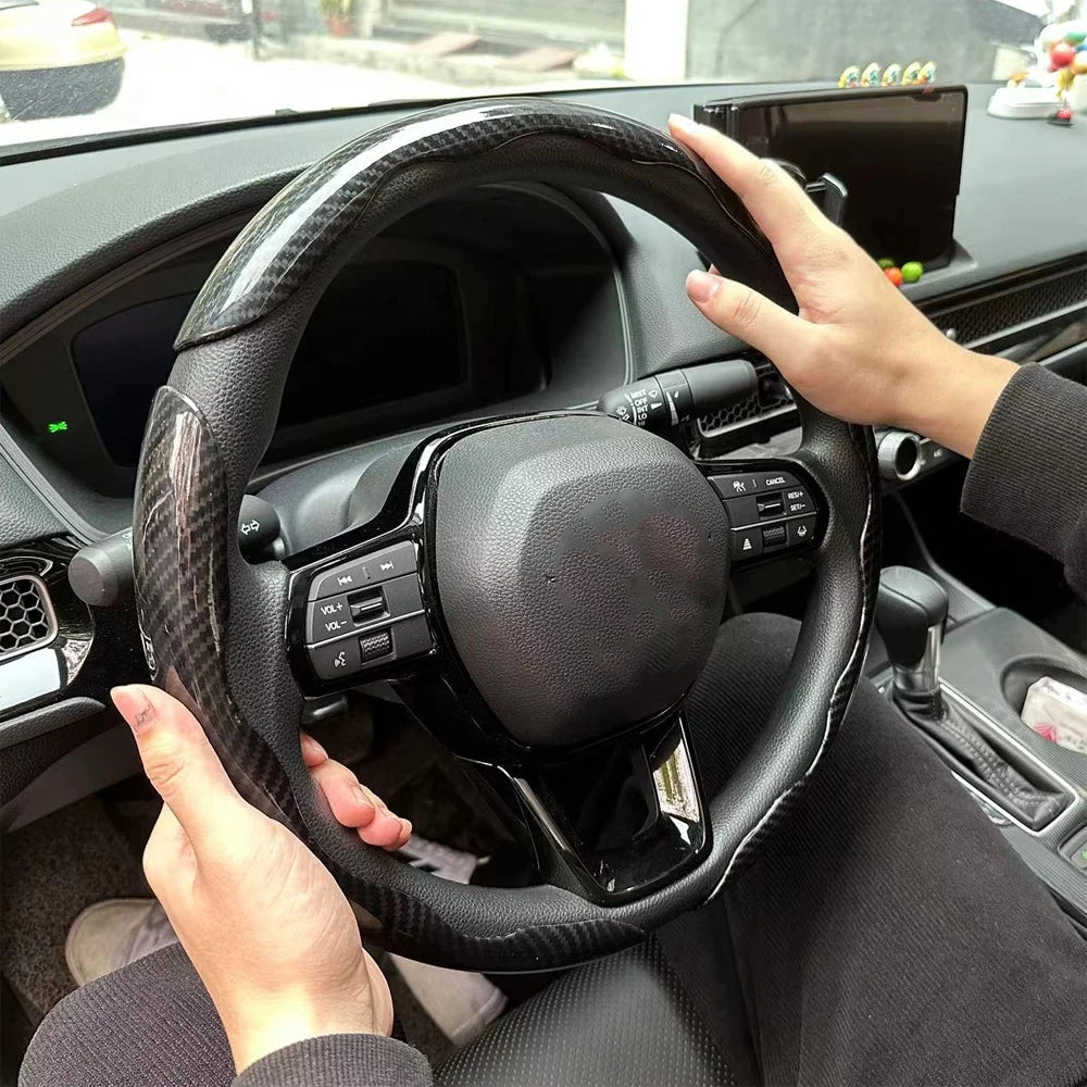 2/3PCS Carbon Fiber Silicone Car Steering Wheel Cover Custom Anti-skid Booster Cover Auto Accessories 38cm For Auto Deco 2024