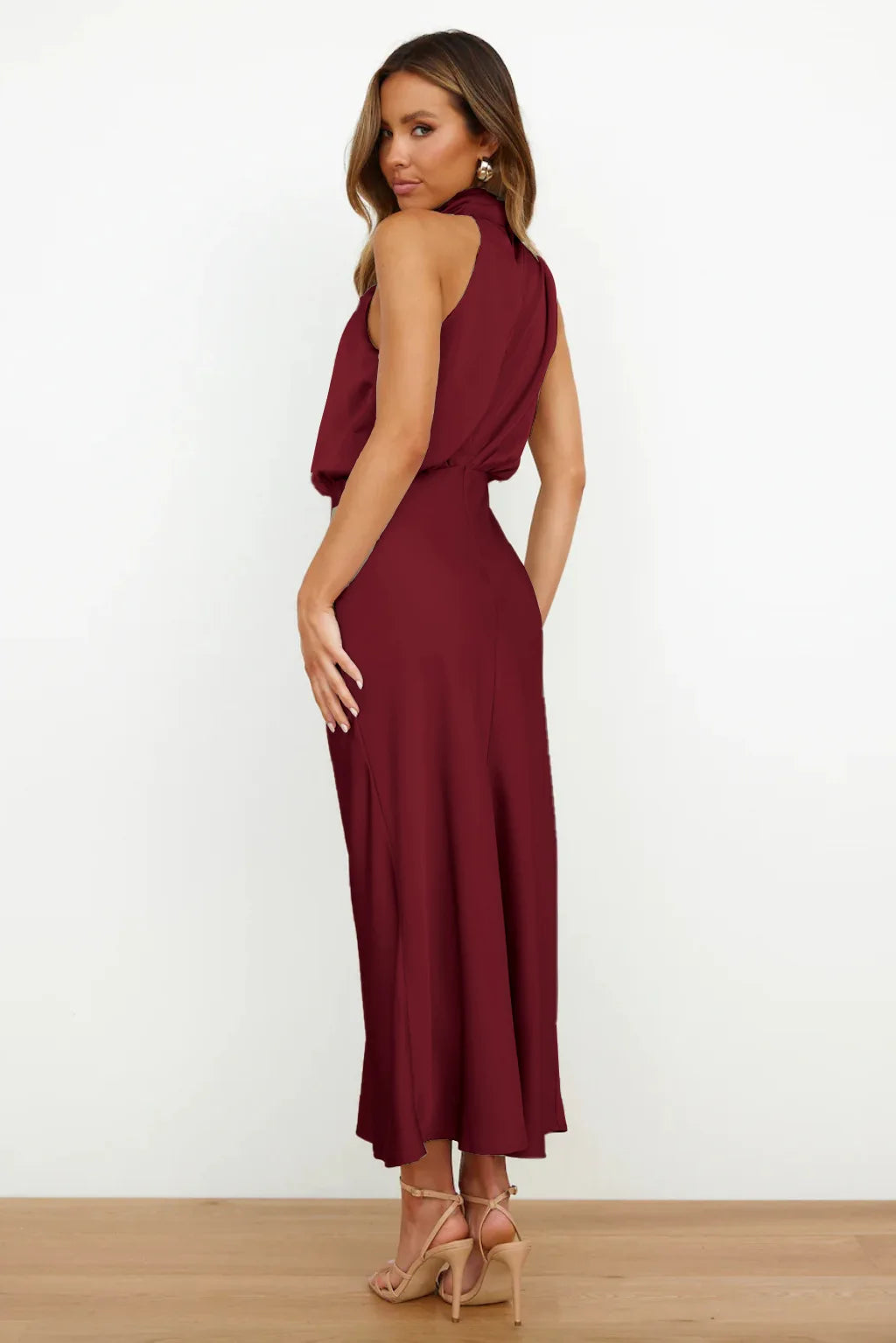 Summer Luxury Sleeveless Silk Satin Long Dress Women Elegant Off Shoulder Celebrity Evening Dress Partywear Lady Trumpet Dress