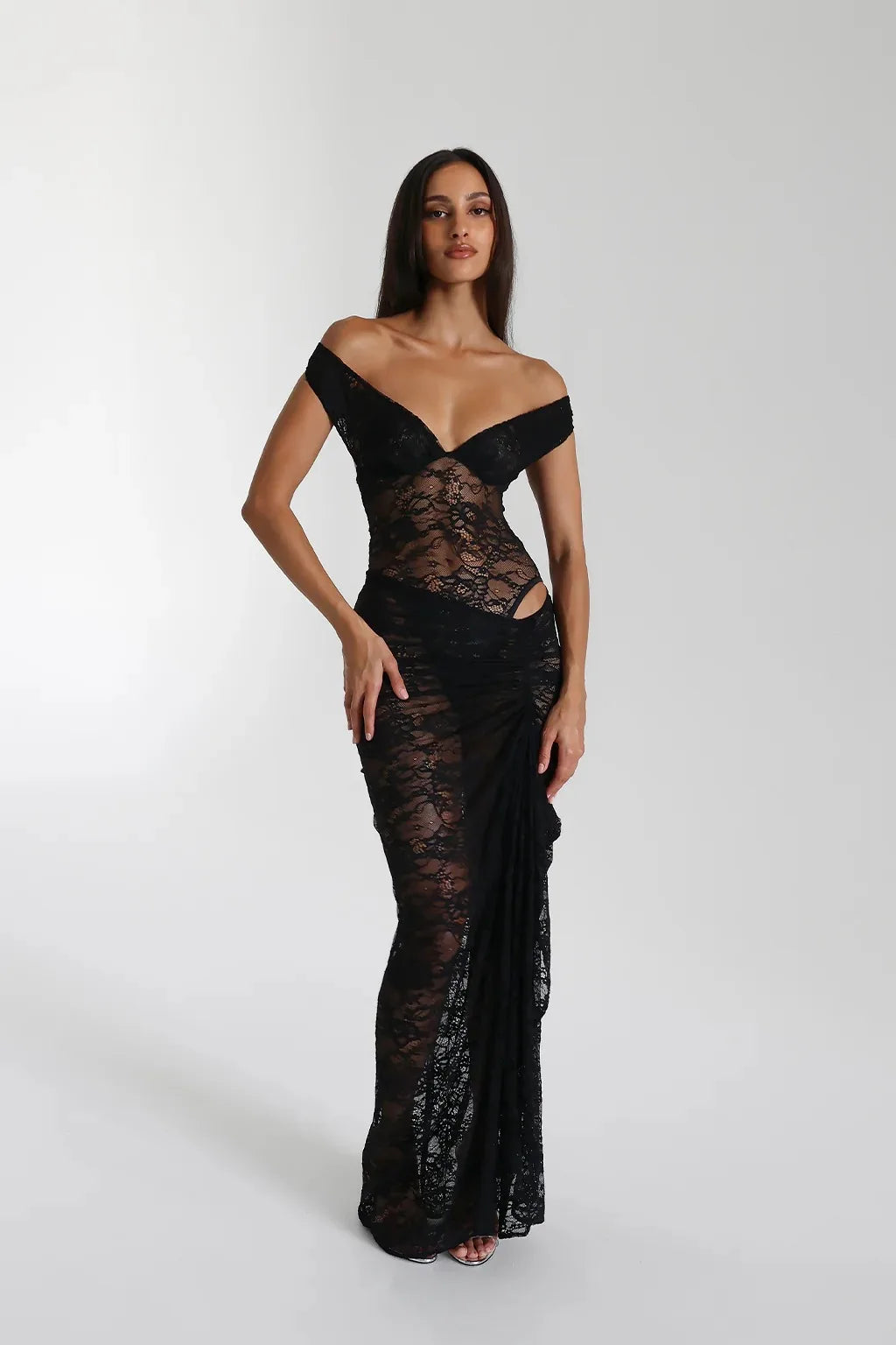 Articat Sexy Lace Deep V Sleeveless Slim Dress Women Perspective Tight Split Backless Charming Long Dress Party Holiday Beach
