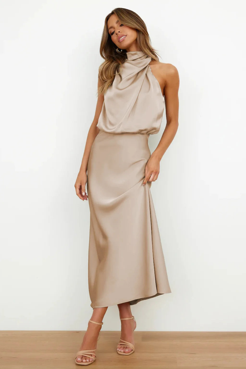 Summer Luxury Sleeveless Silk Satin Long Dress Women Elegant Off Shoulder Celebrity Evening Dress Partywear Lady Trumpet Dress