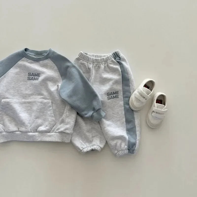 Children Clothing Set 2024 Autumn New Boys Patchwork Suit 2Pcs Casual Sweatshirt + Pants Baby Girls Leisure Sportswear Tracksuit