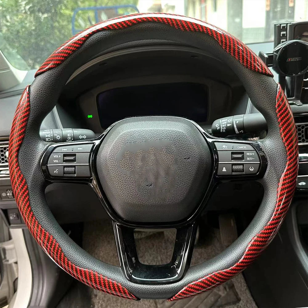 2/3PCS Carbon Fiber Silicone Car Steering Wheel Cover Custom Anti-skid Booster Cover Auto Accessories 38cm For Auto Deco 2024