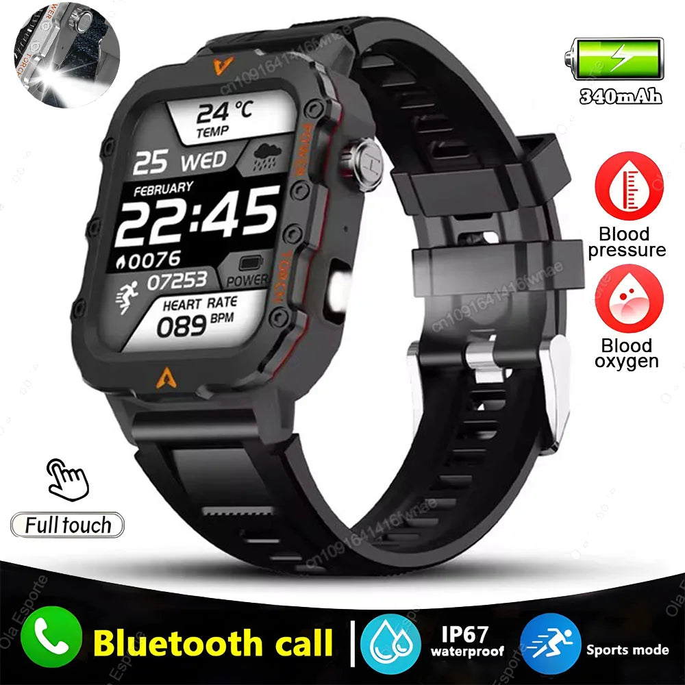 New For Huawei Smart Watch Men LED Flashlight Blood Pressure Multiple Sport Modes Fitness Tracker Outdoor Military HD Smartwatch